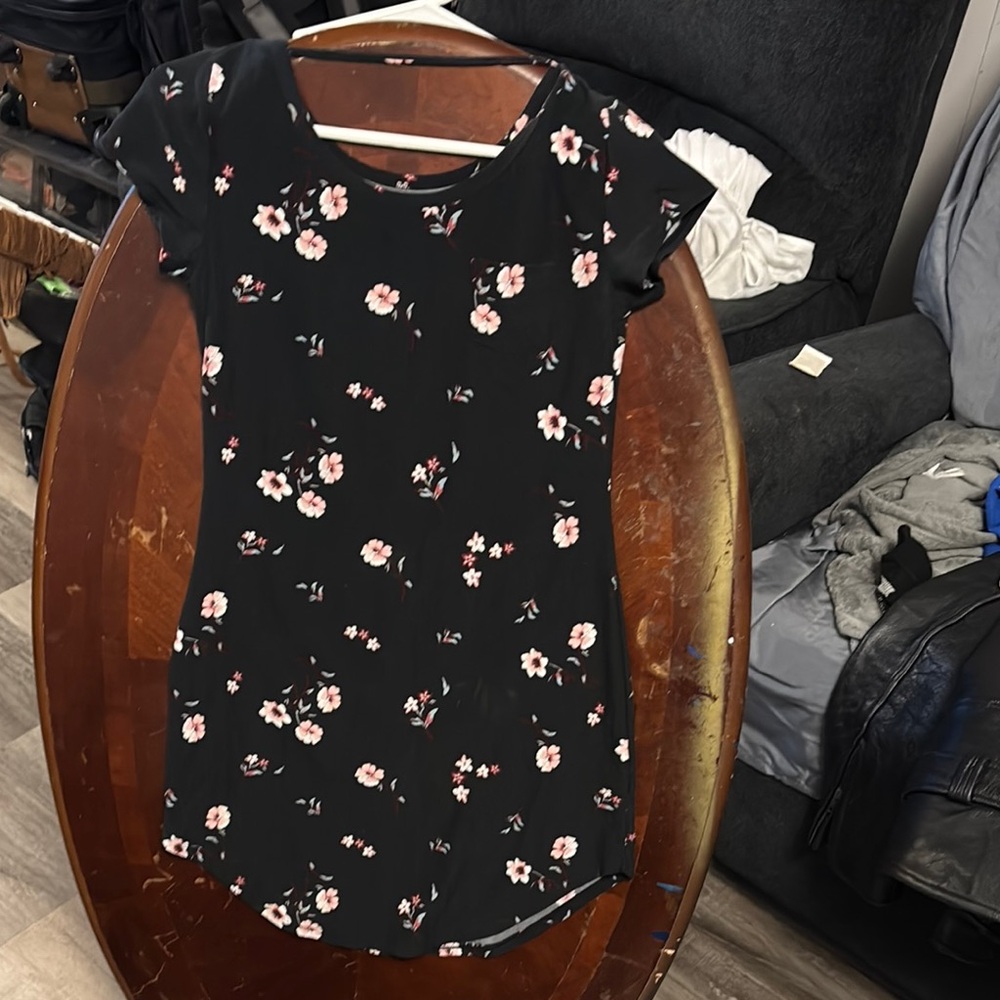 No Boundaries Black Dress with Pink Floral Design